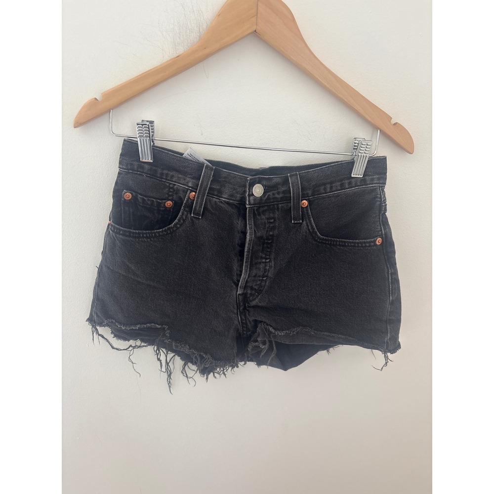Levis 501 Original High Rise Cut Off Black Denim Shorts Womens 25 Button‎ Fly